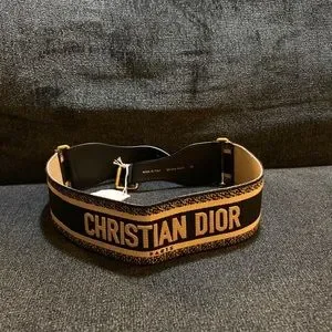 Christian Dior Embroidered Canvas Leather Black/Beige belt size 85 Christian Dior Embroidered Canvas Leather Black/Beige belt  main image 3